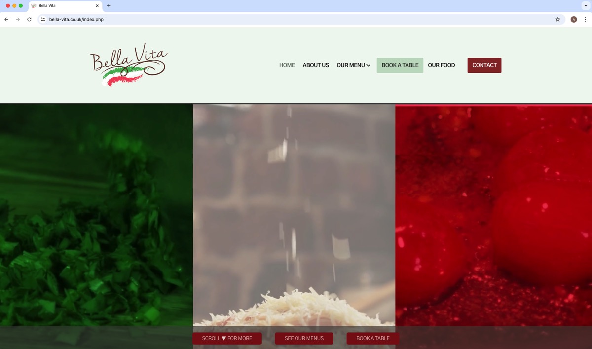 Bella Vita website screenshot